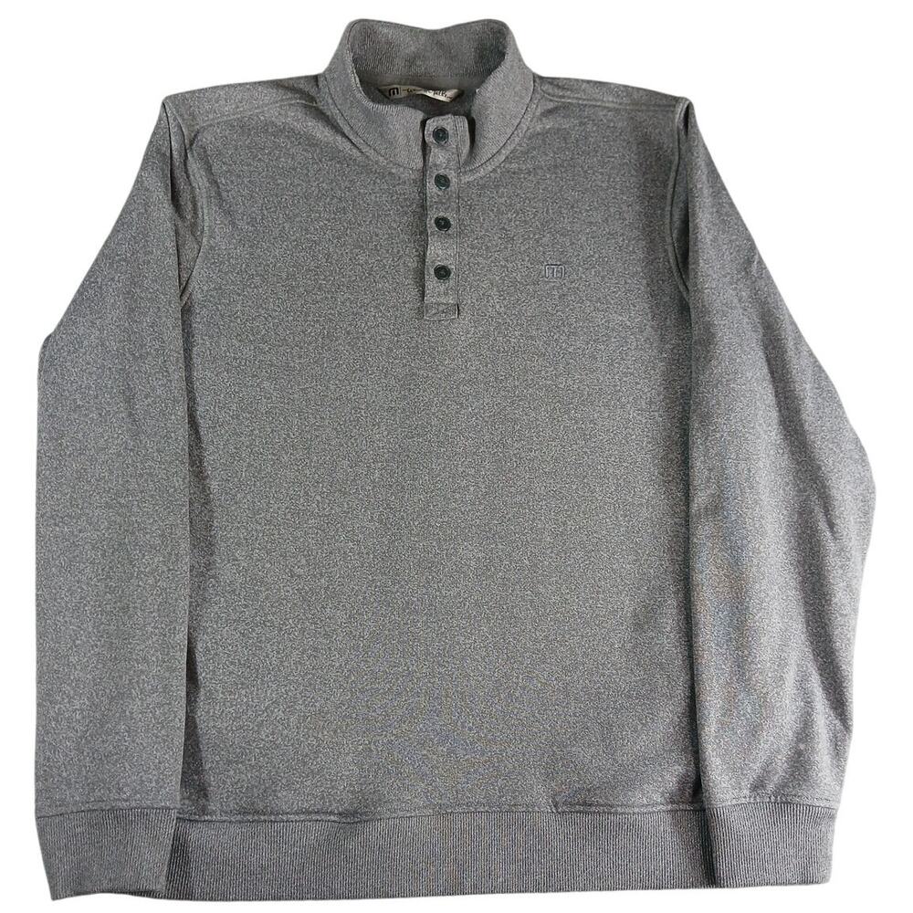 Travis Mathew Sweater Mens XXL 2XL Gray Pullover Mock Neck Buttons Cotton Blend